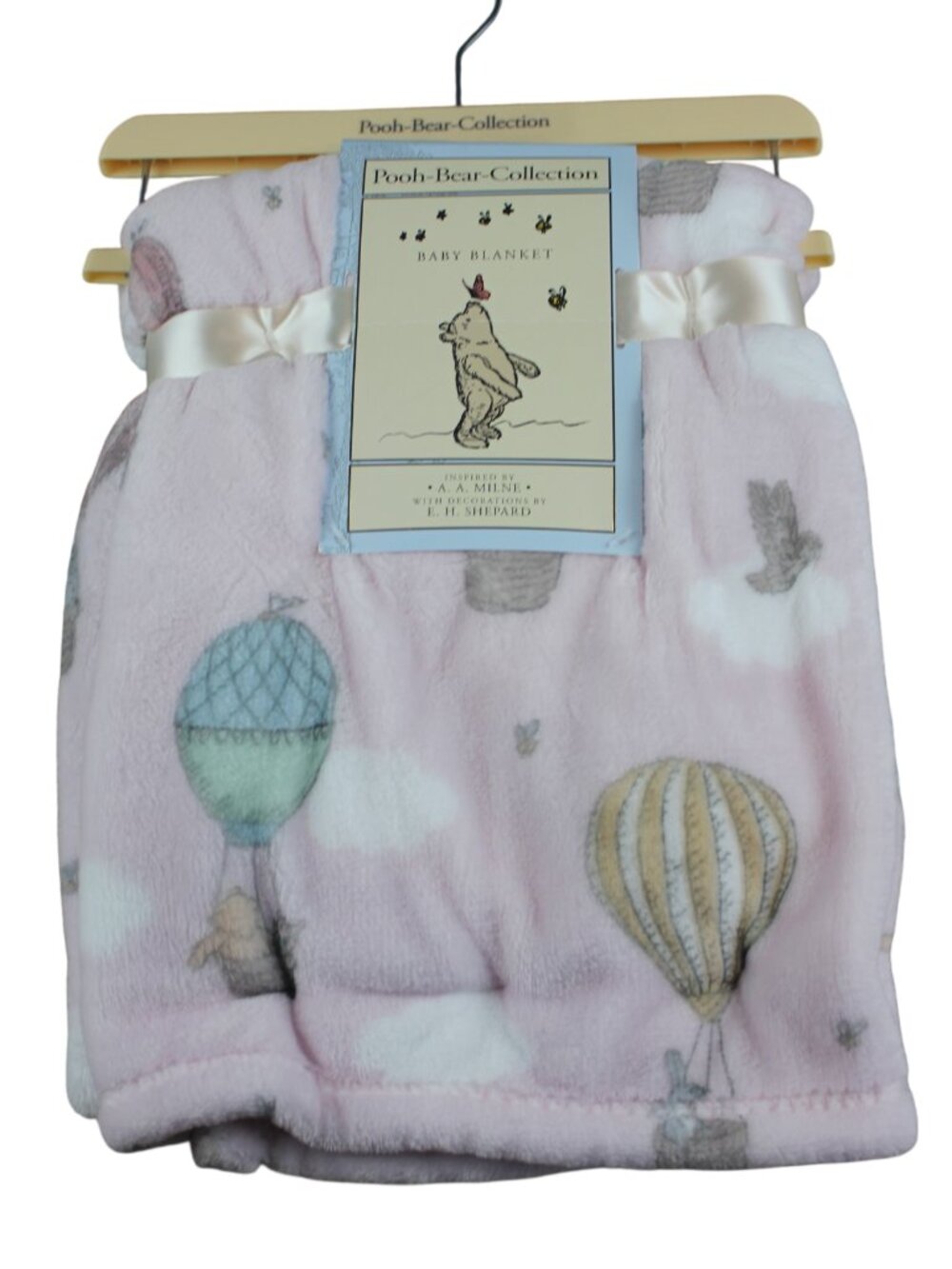 Winnie the Pooh Bear Collection Pink Hot Air Balloon Baby Blanket Fleece NWT